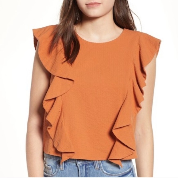 bp Tops - BP. Orange Seersucker Ruffle Top Size XL